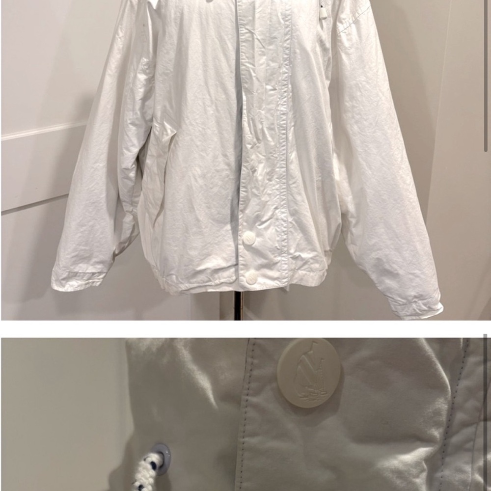 Nautica vintage 1993 white zip front coat with hidden hood in collar size Large